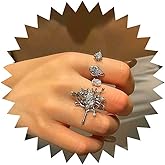 Andelaisi Punk Crystal Spider Web Rings Vintage Spider Web Wrap Open Rings Silver CZ Web Open Knuckle Rings Gothic Adjustable Stacking Rings Jewelry for Women