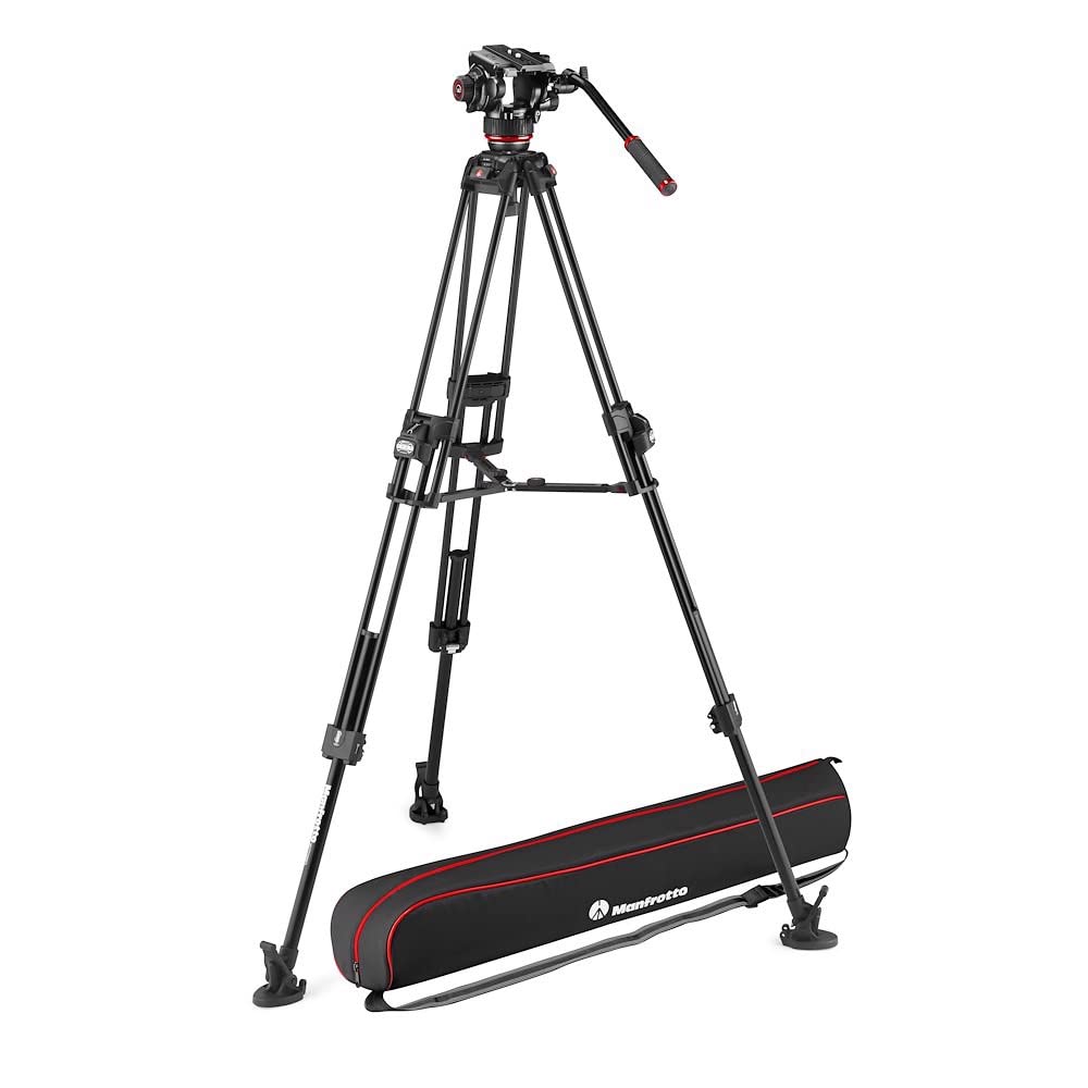 Manfrotto 504X cabezal de vídeo fluido con trípode de vídeo doble rápido de aluminio 645, kit con trípode rápido y cabezal, para DSLR, cámara digital, videocámara, camarógrafo, carga útil 26.4 libras