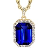 Cuccu 14K New Gold Plated Mens Iced Out Ruby Octagon Hip Hop Pendant with 3mm 24