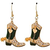 Rhinestone Western Boots Dangle Earrings Crystal Cowgirl Cowboy Enamel Hat Rodeo Boot Earrings Boho Western Jewelry Gift for Women