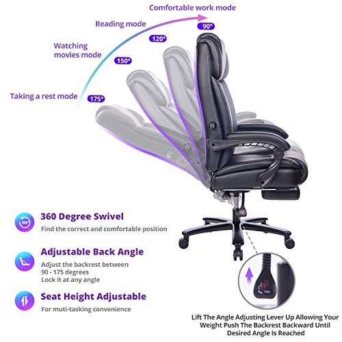 REFICCER Big & Tall Bonded Leather Executive Office Chair, HighBack