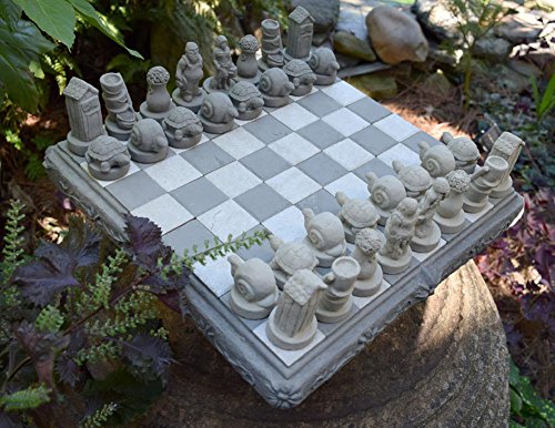 American Made Heavy Cast Stone Outdoor Chess Set with Garden Motif, 16.5" - Thumbnail 4