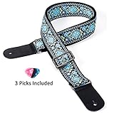 Guitar Strap 2 inches with Genuine Leather Ends Adjustable for Bass Acoustic Classical and Electric Guitars with Picks by WINGO.