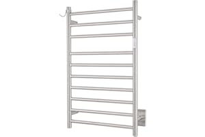 NORTTA Wall Mounted Towel Warmer 10 Bars with Plug-in and Hardwired Options 3 Working Modes Brushed Stainless Steel 21” W 34”