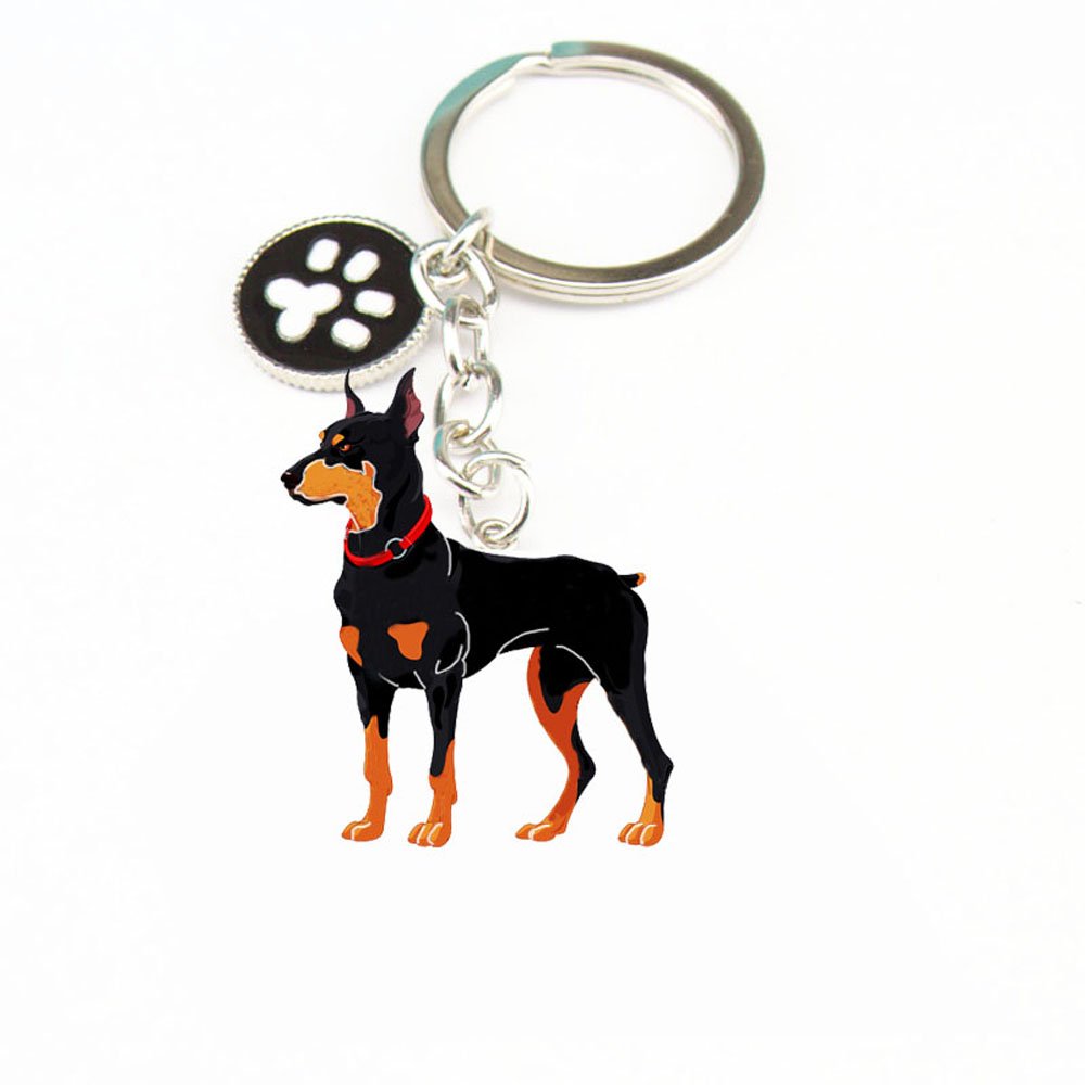 ZoonPark® Dog Key-ring Keychain,Lovely Cute Small Dog Puppy Keychain Keyring Metal Keychain Keyring Keyfob Key Ring Car Keyring Bag Charm (Dobermann)