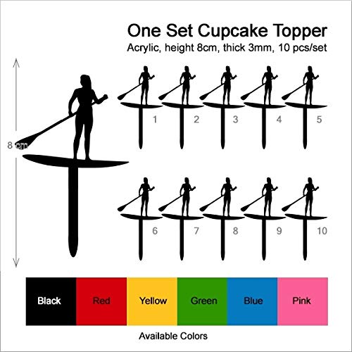 TA0889 Stand Up Paddle Board Woman Silhouette Party Wedding Birthday Acrylic Cupcake Toppers Decor 10 pcs