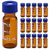 2ml HPLC Vial, Autosampler Vial, Alberts Filter Amber Lab Vial, Sample Vial with Writing Area, 9-425 Screw-Thread Vial, Blue Screw Cap with Hole, Red PTFE & White Silicone Septa 100 Pack