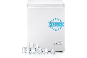 OOTDAY Deep Freezer, Mini Freezer with 7-Step Temperature Control, 5.0 cu.ft Small Deep Freezer, Chest Freezer with Removable Basket for Dormitories, Office, Bedroom and Small Living Spaces(White)
