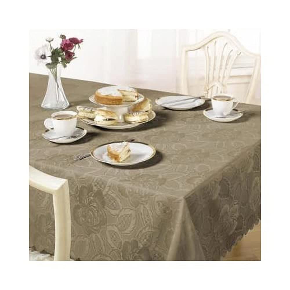 Emma Barclay Damask Rose - Jacquard Table Cloth in Coffee - 60x84 (152x213cm) Oval