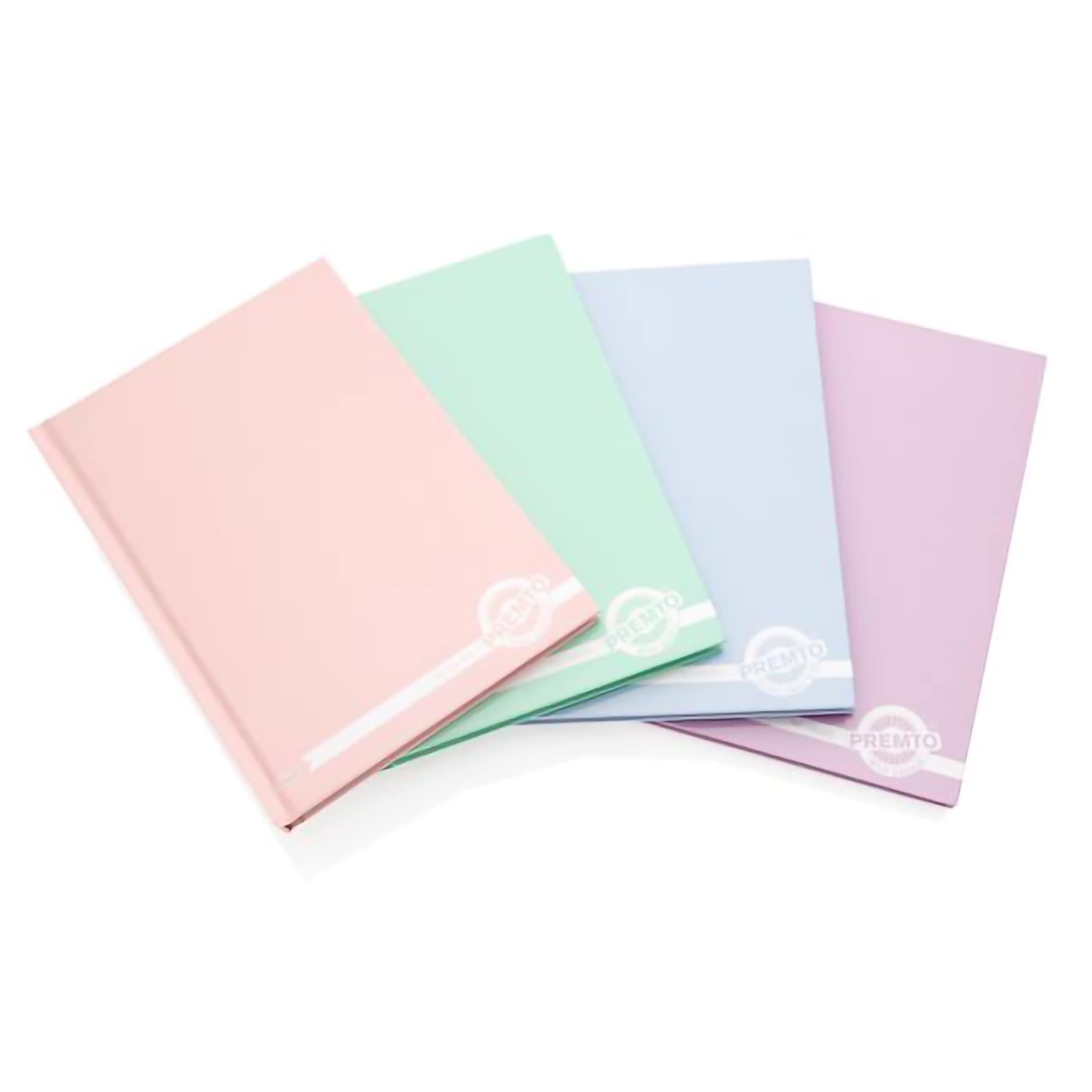 Premier Stationery Premto Pastel A5 160pg Hardcover Notebook. Assorted Colours. Pack of 4.