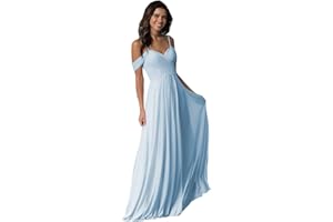 Miao Duo Off Shoulder Long Bridesmaid Dresses 2024 with PocketsChiffon A Line Formal Dress for Women Wedding MD1201