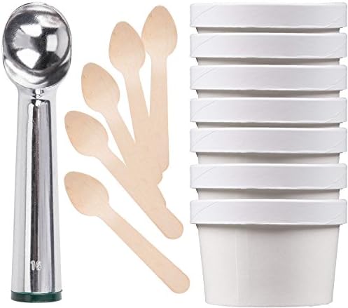Scooper Ice Cream Container pack, Cups + Lids 25 pack & tasting wooden Spoons Premium Kit Quality dessert set with baller