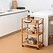 LANGRIA 3 Tier Rolling Cart Bamboo Service Kitchen Cart Storage Shelf with Hooks and Lockable Wheels for Home Dinning Room Bathroom Organization (Load 11 lbs. Per Shelf) (18.5