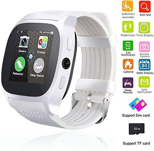 Smart Watch Bluetooth Unlocked Wristwatch Cell Phone With Camera SIM TF Card Slot Sport Fitness Tracker Sweatproof for Men Women Boys Girls for Android Smartphones Samsung Motorola LG HTC (White)