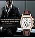 Mens Automatic Mechanical Watch Brown Leather Tourbillon Skeleton Square Wrist Watch with Calendar