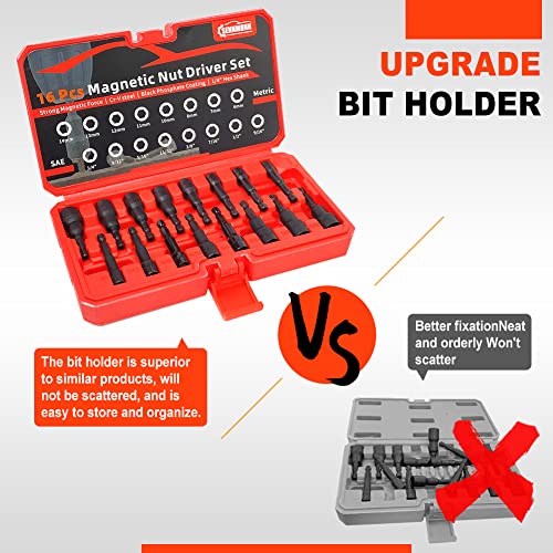 SENNMONN 16Piece Hex Nut Driver Set, 1/4" Hex Shank, Metric