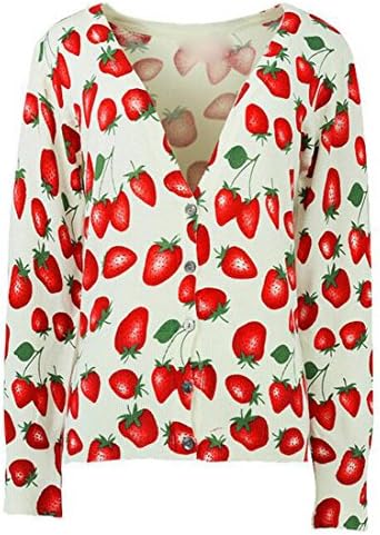 Goocyber Women Fashion Mori Girl Strawberry Print V-Neck Cardigan 1 OS