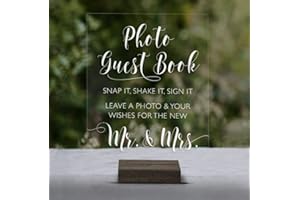 Sweet Carolina Collective Acrylic Photo Booth Sign with Wood Stand - Clear Sign Our Guestbook in 5x7 or 8x10, with Wood or Acrylic Stand Included