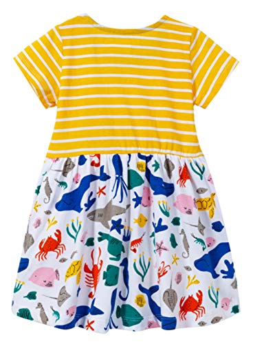 image for WRHJZW Kids Girls Cotton Dress Short Sleeves Casual Summer Cartoon Oce