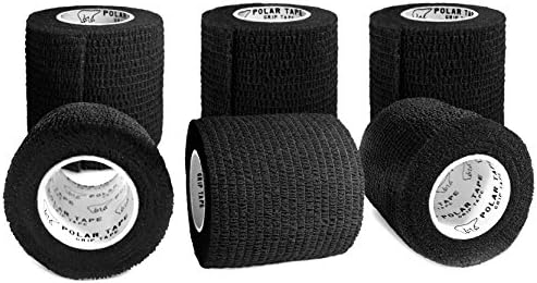 Grip Tape - Perfect for Baseball, Hockey, Lacrosse, Hunting, Fishing, and more - 2 inches x 15 feet Self Adherent Non-Woven Cohesive Grip Tape by Polar Tape (Black, 6 Rolls)