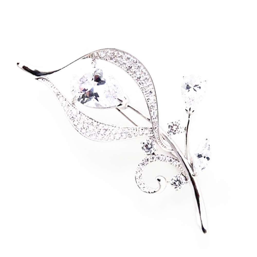 Hanie Flower Brooch for Women, White Gold Pin Brooch with White & Red Cubic Zirconia, Hypoallergenic 18K Gold-Plated Brooch, Come with Stainless Steel Chain, for Women's Coats, Wedding Dresses or Suit