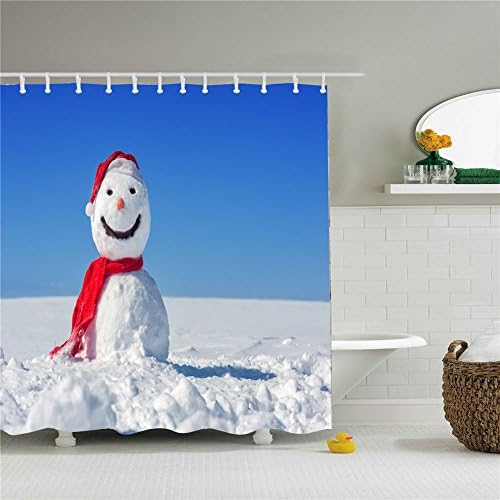 Shower Curtain Woodland Colorful Christmas Snowman Decors Mildew Resistant Waterproof / Water-Repellent and Antibacterial 66x72 Inch
