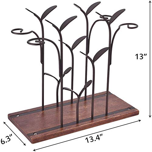 DCIGNA Freestanding Metal Wine Rack With Glass Holder, Wood Tabletop