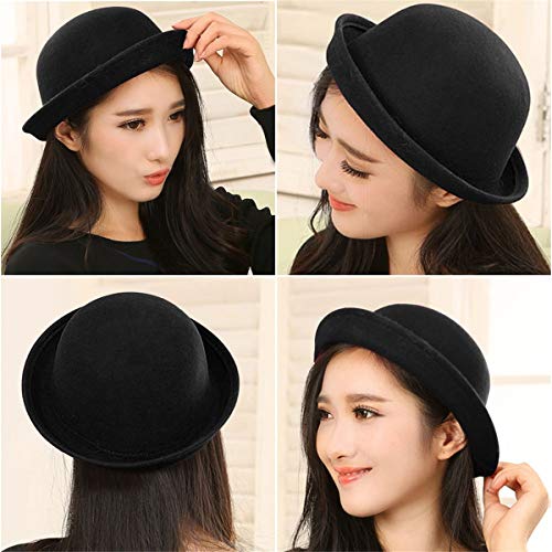 StyleZ Fashion Style Lady Vogue Vintage Women's Wool Cute Trendy Bowler Derby Hat (Black)