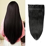 #1 Jet Black 100% Remy Clip in Human Hair Extensions 16-22inch Natural Hair Grade 7A Quality 3/4 Full Head 1 Piece 5 Clips Long Thick Soft Silky Straight for Women Beauty 22