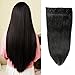 100% Remy Clip in Human Hair Extensions #1 Jet Black 16-22inch Natural Hair Grade 7A Quality 3/4 Full Head 1 Piece 5 Clips Long Thick Soft Silky Straight for Women Beauty 20