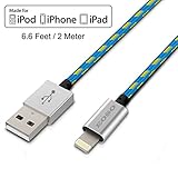 [Apple MFi Certified] Eoso 6.6 Feet/2 M Extra Long Nylon Braided USB Cable with Aluminum Cap on 8 Pin Lightning Connector for iPhone 6S/6S plus,7/ 6 Plus,iPad Air 2 and More (6.6Ft Silver)