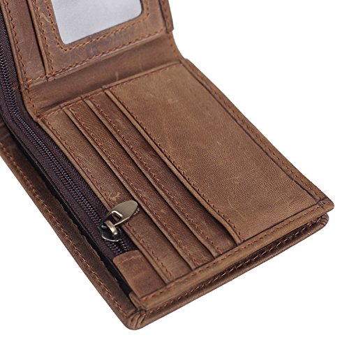 Polare Men's RFID Blocking Cowboy Genuine Natural Crazy Horse Leather Bifold Wallet