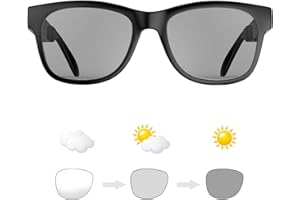 Dulailt Smart Glasses Open-Ear Bone Conduction Glasses with Photochromic Grey Lenses and Blue Light Blocking, IP6 Sweat Resistant Bluetooth Glasses with Music and Microphone, Gift for Men/Women