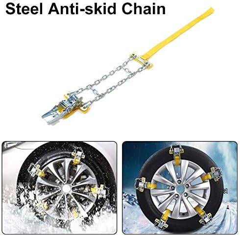 UniAuto Universal Snow Chains Easy to Mount Tire Snow Chain for Any Tire Width 165-285mm, Set of 6, (Yellow)