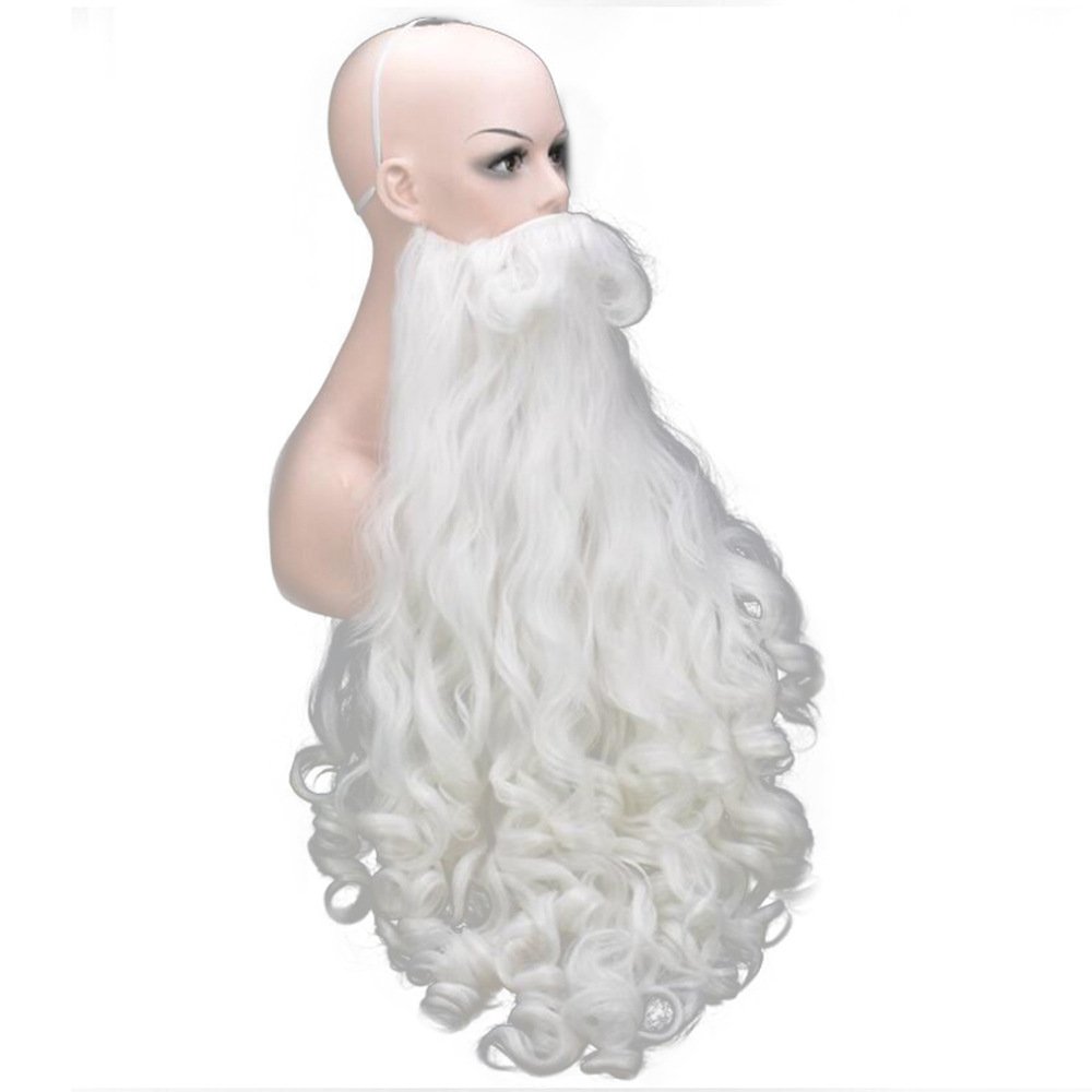 Mojun 80cm Beard Santa Claus Christmas Wig Synthetic Hair Curly