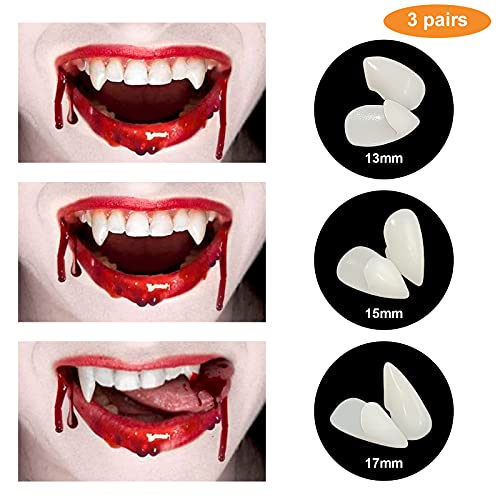 EIRMEON Vampire Fangs Teeth Elf Ears 3 Pairs Vampire Teeth with