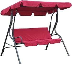 YY FLY Patio Swing Garden Swing Outdoor Swing with Canopy Porch Swings 3-Seater Swing with Strong Frame… (red)