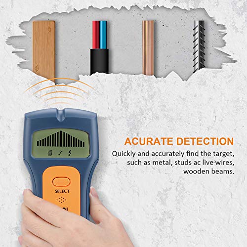 AZFUNN Stud Finder Sensor Wall Scanner, Multi Scanning Electronic Wall Stud Finder with Digital LCD Display and Sound Warning for Metal, Live AC Wires, Wood Detector