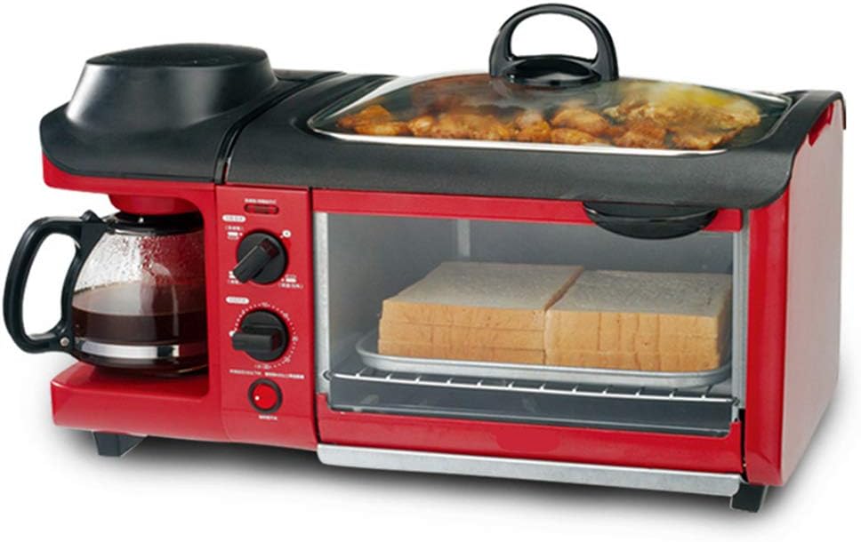 Retro 3-in-1 Breakfast Station Multi-Function Home Breakfast Maker, Multi Cup Coffeemaker, Toaster Oven, Teppanyaki