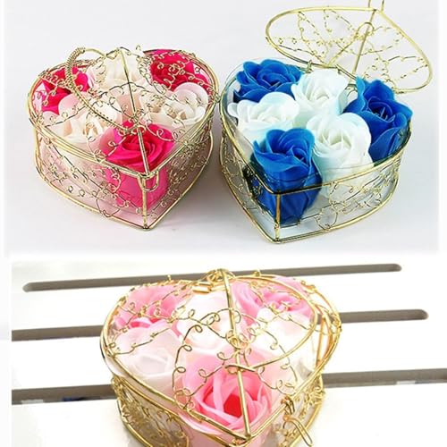 Soap Rose Flower Bouquet Gift, Portable Rose Soaps Basket, Simulation Rose Soap Flower Gift Boxes, Flora Scented Soap Rose Flower, Gift For Anniversary/Birthday/Wedding/Valentine’S Day, (E)
