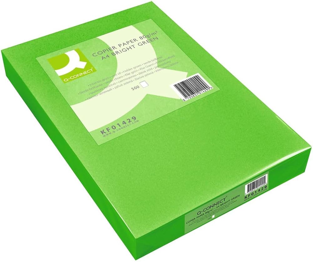 Q-Connect Bright Green A4 Copier Paper 80gsm Ream Pack of 500 KF01429