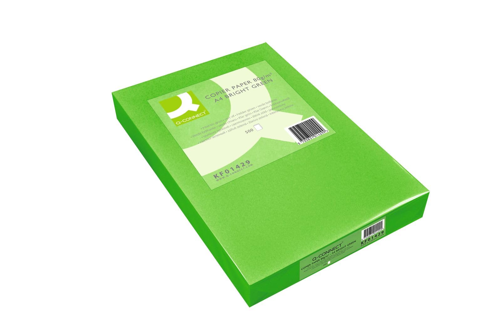 Q-Connect Bright Green Coloured A4 Copier Paper 80gsm Ream (Pack of 500) KF01429