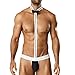 YiZYiF Men's Bow Tie Bodysuit Thong Butler Thong Teddy Costume Underwear One Size Black