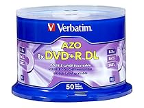 Verbatim DVD+R DL AZO 8.5GB 8x-10x Branded Double Layer Recordable Disc, 50 Disc  97000