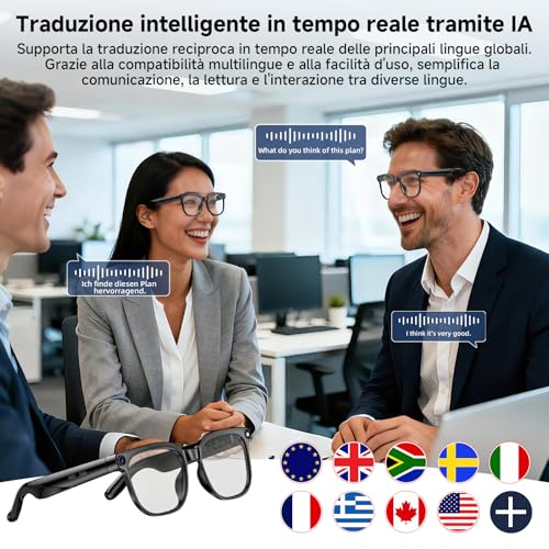 AI Smart Glasses, Smart Glasses 8K Camera, 2 Pairs of Lenses/1080P HD Video and Audio Recording/Music Playback/Bluetooth Calls/AI Assistant/Real Time Translation (Black)