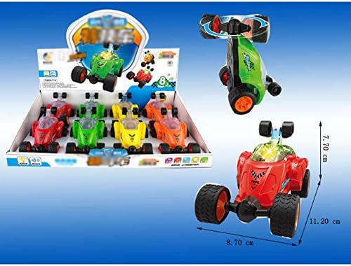 8pcs Stunt Car with Light and Music, Electric Mini Dump Car Rolling Rotating Wheel Vehicle, Twist Truck Kids Toy with personalized birthday christmas gift card