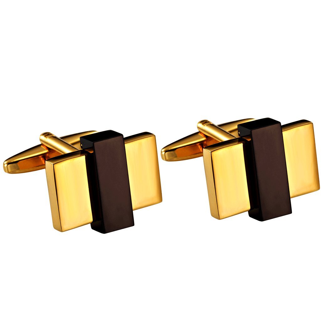 Gold Toned Stainless Steel Rectangular Men's Fashion Cufflinks