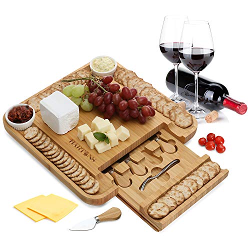 Bamboo Cheese Board 100 Natural With 6 Piece Cutlery Set In Slide