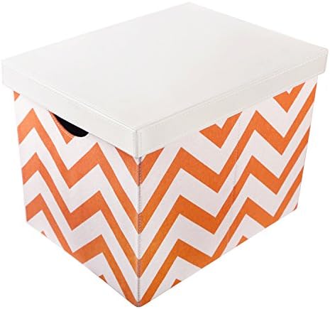 Vox Fabric Covered Rectangular Collapsible Foldable Storage Boxes Bins Organizer Cube  with Lid and Handles Orange