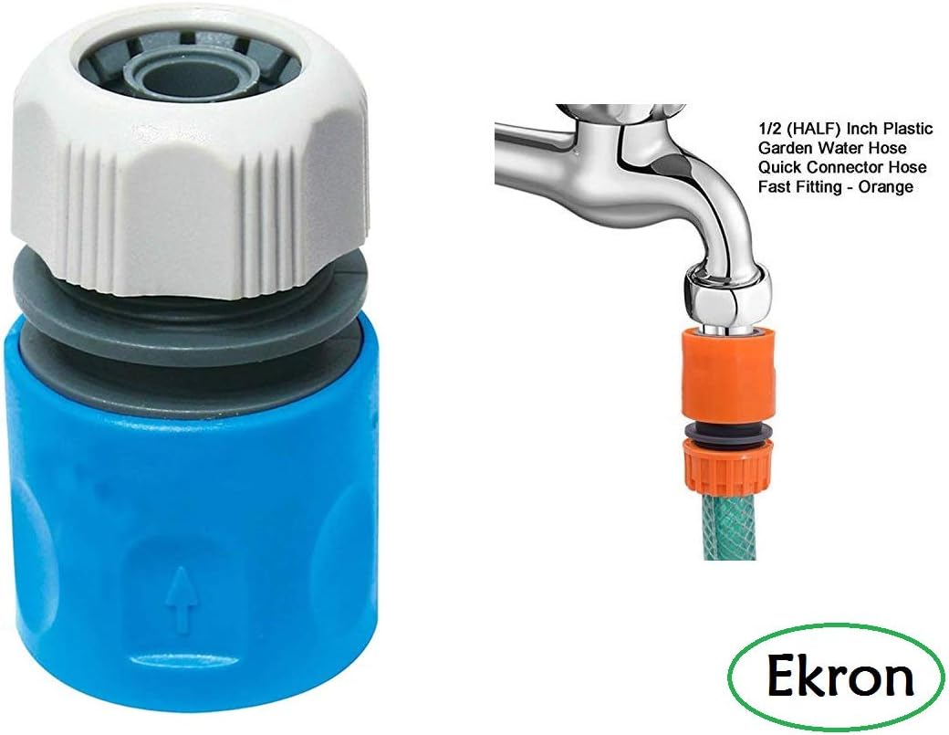 EKRON (1 Pc) Water Nozzle Connector - for 1/2" Hose Quick Connect Fast Fittings Adapter [Blue]